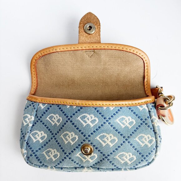 Vintage Dooney & Bourke Blue Logo Canvas Wristlet with Bag Charm Retro Chic - Picture 9 of 10